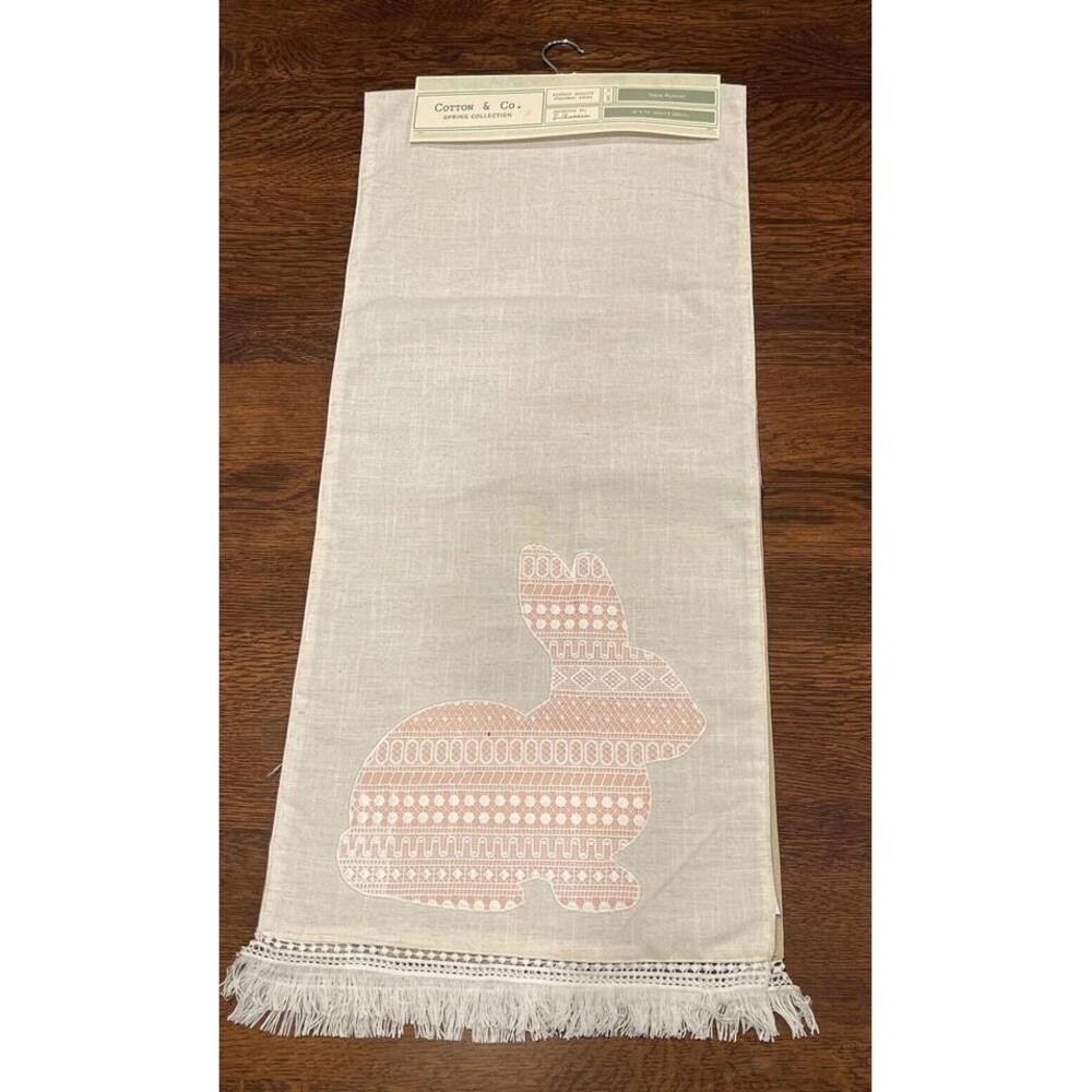 Cotton & Co.  Fur Bunny Rabbit Cloth Table Runner Spring Easter 16"x72" - NEW.